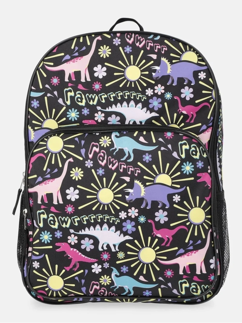 Kids' Black Dinosaur Print Backpack - Pastel Dino Pattern W